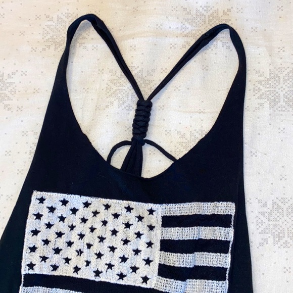 vintage, black & white, American flag, fringed tank top - Picture 2 of 5